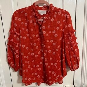 Trovata Birds of Paradis Red Dandelion Blouse Cotton Blend Small M1